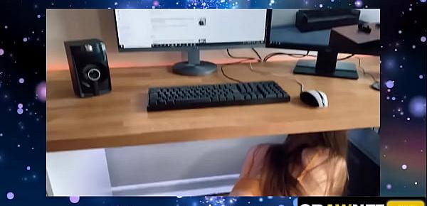  Stuck teen sister Blowjob my dick under table computer